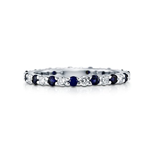 BERRICLE Sterling Silver Rings Stackable Eternity Band Ring for Women, Round Cubic Zirconia CZ - Amethyst-Purple, Emerald-Green, Garnet-Red, Ruby-Red, Sapphire-Blue Alternating Colors2