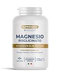 SUPREMAGY MAGNESIO BISGLICINATO 450mg (Fornitura 4 Mesi) 240 CPR - Magnesio Completo | Vitamina B12, B1, B2, B6, C e Coenzima Q10 | Integratore Stanchezza Fisica e Mentale - Vegano e Made in Italy