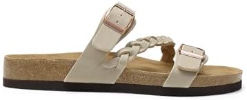 DREAM PAIRS Women's Cork Footbed Slide Sandals Arch Support,Beige,6 — view 3