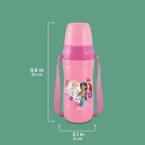 Image of MILTON Disney Kool Cheer 600 Plastic Insulated Thermo Water Bottle with Straw for School Kids I Food Grade, Leak Proof Lid with Hands Free Sipper, Easy to Carry Loop, Picnic, BPA Free, 520 ml, Pink