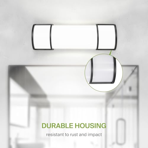 Image of ASD LED 18 inch Vanity Flush Mount Light Fixture, Linear Bathroom Lighting Bar | 3CCT, Dimmable, Energy Star, ETL Listed | 20W 1650LM 3000-5000K 120V | Long Tube Bath Wall Sconce Over Mirror | Black