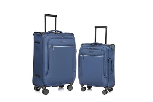 Image of Verage Luxe Toledo Set of 2 (S+M) Softsided Lightweight Spinner Wheels Luggage, Expandable Suitcase with TSA Lock & LED Flashlight, Navy Blue (20 /24)