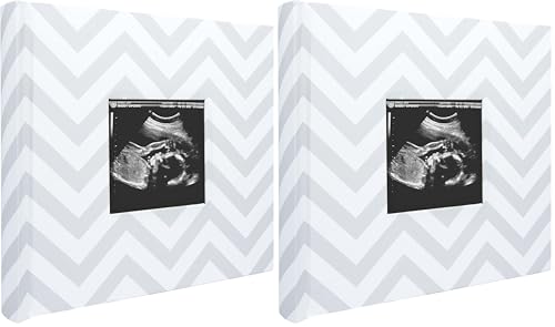 Pearhead Baby Photo Album for Baby Girl or Baby Boy, Gender-Neutral, Baby Memory Book Keepsake, Baby Shower, New and Expecting Parents, Gray Chevron (Pack of 2)