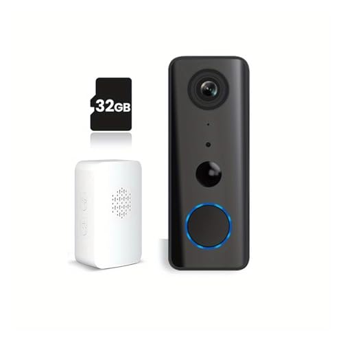 gdsDEs Timbre de vídeo Inteligente inalámbrico WiFi de 3MP, cámara for Exteriores con detección automática de Movimiento PIR, Resistente al Agua 5200MA(32G Card)