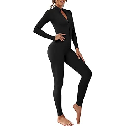 RXLLDOLY Jumpsuits Damen Sport Langarm Overall Stretch Bodycon Workout Lang Eng Yoga Jumpsuit Bodysuit Cover