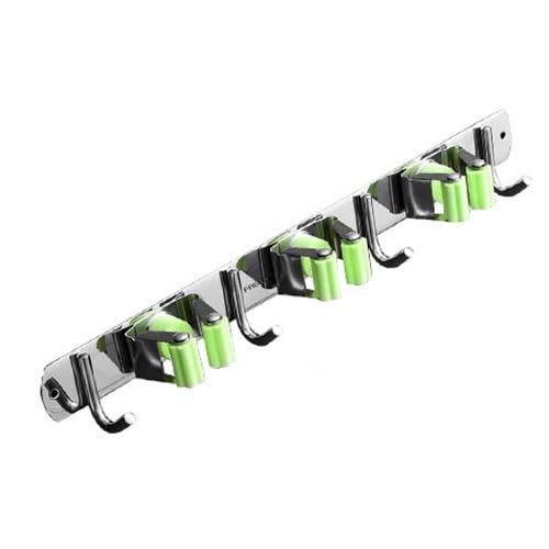 Broom And Mop Holder, Wall-Mounted Buckle Design Cleaning Tool Storage Rack, Garden And Kitchen Garage Tool Racks For Garage/Laundry,Silver,38.4X3Cm