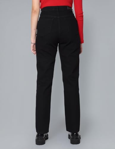 Image of Flying Machine Women's Straight Fit Jeans| Solid | High Rise | Stretchable | Jeans for Woman