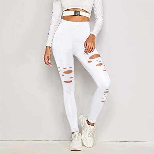 Ripped Warrior Legging For Women - High Waist Tummy Control Yoga Pants Workout Athletic Pants (As1, Alpha, S, M, Regular, Regular, White Ripped Warrior Legging) #TOP1