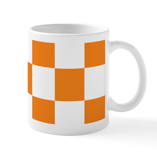 Taza de cerámica 11 oz con patrón a cuadros naranja miniatura 1