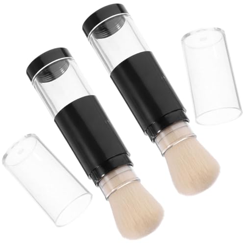 Toyvian Brochas de Maquillaje 2 Piezas con Dosificador Integrado Fibras Sintéticas Color Beige Tamaño Compacto para Viaje Aplicador de Base y Polvos Sueltos Set Portátil para
