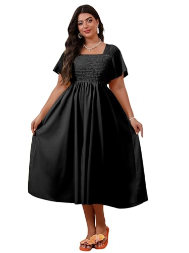 Image of Floerns Women's Plus Size Floral Square Neck Flounce Short Sleeve A Line Maxi Dress