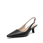 DREAM PAIRS Women's Slingback Kitten Heels - 2.36 Inch Low Heel Pointed Toe Pumps, Comfortable Closed Toe Dress Shoes for Office Work, Classic Holiday Heels,Size 7,Black-Pu,SDPU25092W
