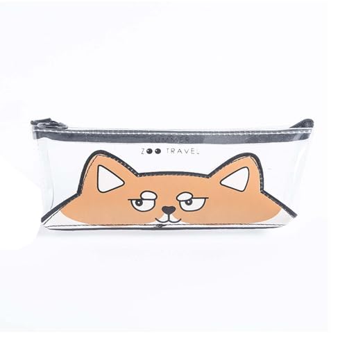 Image of Small Pencil Pouch Maekeup Transparent Dog Animal Pen Bag Women Office Stationery Comestic Bag