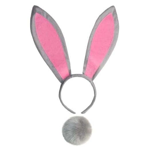 Bunny Ears and tail Set, Plush Easter Rabbit Ears Headband Tail Bunny Halloween Cosplay Costume Accessories (Gray)