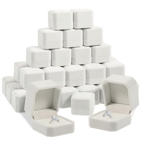 Rainmae 40 Pcs Velvet Ring Boxes Bulk for Jewelry Display 2.17x1.97x1.57 inch Wedding Engagement Ring Box Jewelry Case Gift Boxes Earring Boxes for Wedding Birthday Anniversary Proposal (White)