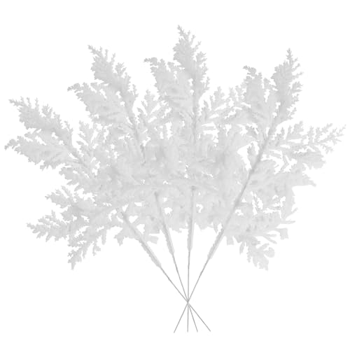VEYLIN 10 Pcs Artificial Christmas Leaves Picks White Glitter Leaves for Xmas Tree Wreath Festival Decoration