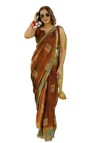 Image of MIRCHI FASHION Women Saree Abstract Print Chiffon | Breathable Lightweight Casual Sari for Regular Use and Office with Unstitched Blouse (Available in 25 Colors)