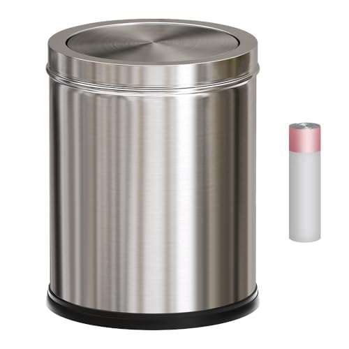Image of 4 Gallon Stainless Steel Waste Bin,Small Metal Garbage can with Shake Lid,Paper Backet with Flipping Lid, Large Capacity Trash Can, for Kitchen,Bathroom,Living Room,Office,Hotle (Silver)