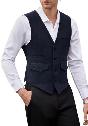 Men's Classic Herringbone Vest Single Breasted Tweed Blend Business Waistcoat for Wedding4