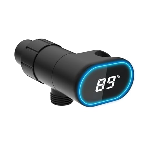 Hibbent Upgraded Metal Shower Head Holder with LED Display Shower Thermometer, Adjustable Shower Arm Mount for Handheld Shower Head, Universal Shower Head Bracket, Solid Brass Ball, Brushed