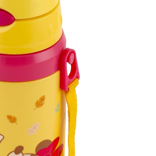 Image of CELLO Kidzbee Autumn 400 Kids Water Bottle | Inner Steel Outer Plastic | Bottle for kids | 3D touch and feel design | Minnie Mouse | Hot & Cold Bottle| Yellow | 400ml