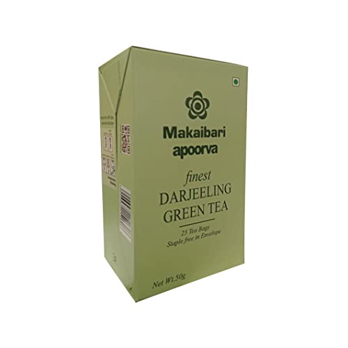 Image of Makaibari Apoorva Organic Darjeeling Green Tea Bags | Usda Certified Premium Green Tea | Anti-Oxidants, Immunity Booster | 100% Organic | 25 Tea Bags | 50 Gm (Pack Of 4)