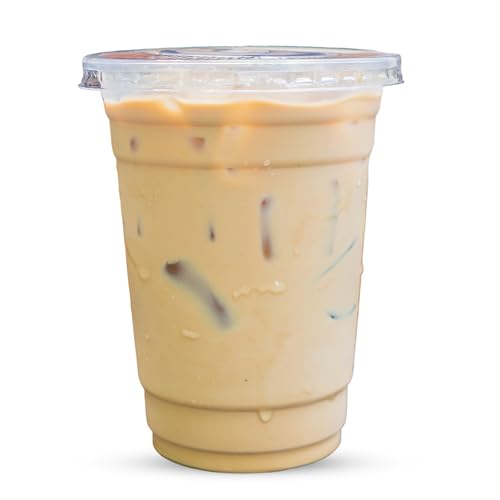 CHEF ROYALE 200x 12oz Clear PET Cups with Flat Lids - Takeaways Great for Smoothies, Milkshakes, Cold Drinks and Slush Puppies - Perfect for Parties, Picnics and More (200, 12oz)