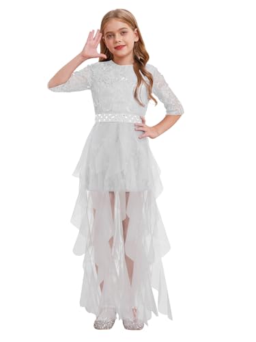 Xnihocha Vestido de fiesta para niños y niñas, estilo vintage, con flores, elegante, largo de noche, línea A, vestido festivo de comunión, beige, 170