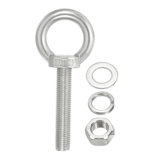 Image of PATIKIL M16 x 80mm Lifting Shoulder Eye Bolt, 304 Stainless Steel Lifting Ring Threaded Eyebolt with Nuts Washers for Hanging Hammocks Articles