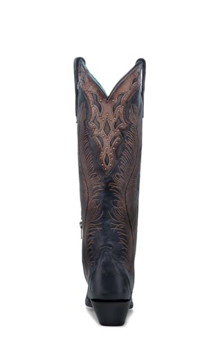 Corral Boots Womens Honey Feather Crackled Embroidered Tooled Inlay Studded Snip Toe Casual Boots Knee High Mid Heel 2-3" - Black, Brown, Brown3