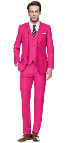Image of Men's Slim Fit 3 Piece Suit Two Button Business Wedding Dress Tux Suit Set Jacket Vest Pants with Tie