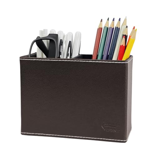 Image of Pen Pencil Holder Cup Container PU Leather Desk Organizer Stand Decor Brush Scissor Holder Decoration Office Desk Home School