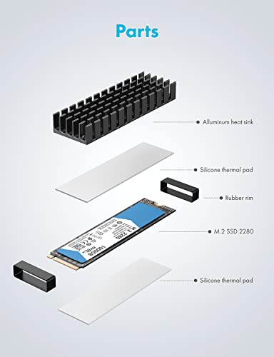 GRAUGEAR | 2x Aluminium-Kühlkörper für 2x M.2 2280 SSD | 2 Stücke M.2 Heatsink-Kühler Kit | Design für PC und PS5 | 3x Silikon Wärmeleitpads + Zubehör inkl. | G-M2HS01