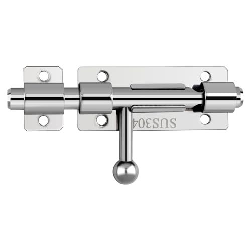 Image of Barrel Bolt Latch, 4.2 Inch Slide Lock, SUS304 Stainless Steel Slide Bolt Latch with Padlock Hole, Heavy Duty Slide Bolt Gate Latch Lock for Wooden Fence, Yard Door, Barn Door, Shed Door (Silver)