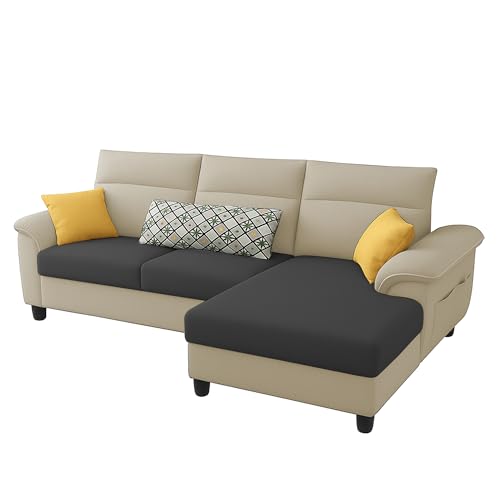 Image of Casaliving Seams RHS 4 Seater L Shape Sofa for Living Room (Cream Black Fabric) Premium Fabric Sofa