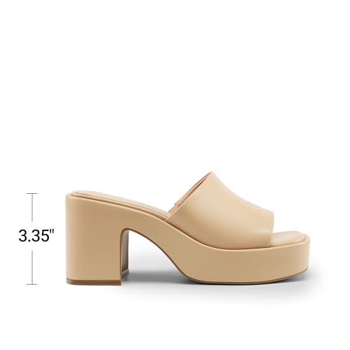 DREAM PAIRS DREAM PAIRS High Chunky Platform Heels for Women Fashion Comfort Slip on Square Open Toe Block Heel Sandals,Size 10,Nude-Pu,SDHS2410W