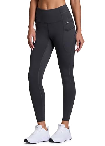 RBX Activewear Women's Fleece Legging Outdoor Running Tights Fleece Lined Leggings with Zipper Pockets Dark Grey M
