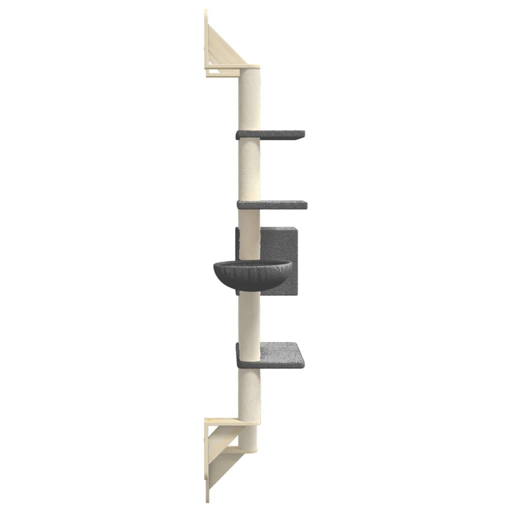 Tiragraffi da parete per gatti, grigio scuro, 180 cm, colonna tiragraffi con sisal, torre per gatti con cestino, casa e superfici di riposo, per piccoli spazi moderni, risparmia spazio sul