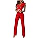 Mancool Jumpsuit Dame Knopf V-Ausschnitt One Piece Casual Festlich Frauen Ärmellos Hahnentritt-Knopf Tragen Damen Professioneller Overall Frauen für Party (rot, M)