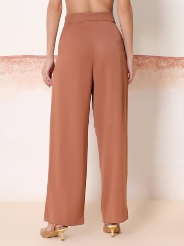 Image of KOTTY Womens Solid Button Brown Wood Casual Pants