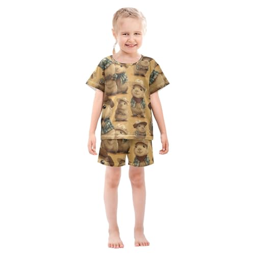 Pajama Short Sets Cute Guinea Pigs Pattern Soft Cotton Summer Sleepwear 2 Piece PJS Size 5-14T4