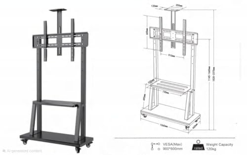 Image of Inlight Rolling /Mobile TV Cart with Wheels for 55-86 Inch LCD LED 4K Flat Screen TVs, TV Floor Stand with Shelf Holds Up to 120 Kgs | Adjustable Height Trolley Max VESA 900 x 600 mm