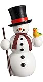 volkskunstmuseum dresden  Seiffener Volkskunst Räuchermann Schneemann mit Vogel, 15 cm hoch, original Erzgebirge SV 12213