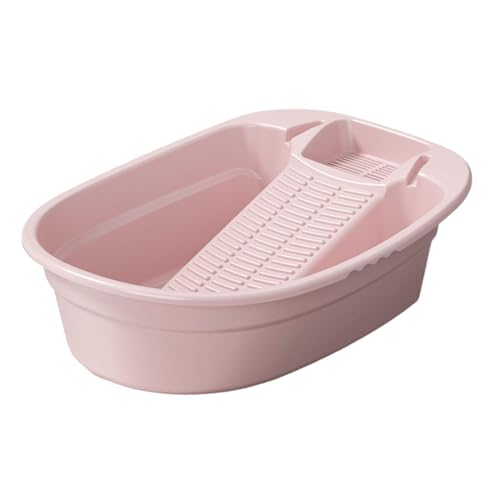 MYCENSE 洗濯板付き洗い桶 一体型 洗面器 洗濯器 バケツ たらい 湯おけ 桶 洗濯板 容器付き 手洗い 下洗い 服 下着 靴下 多機能 洗濯 掃除 足浴 風呂 アウトドア 旅行 収納用, ピンク