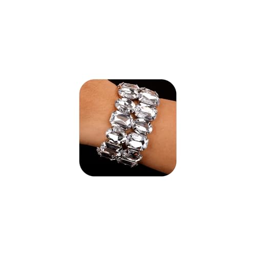 Denifery Crystal Bracelet Bridal Rhinestone Bangles Statement Wedding Bracelet for Women