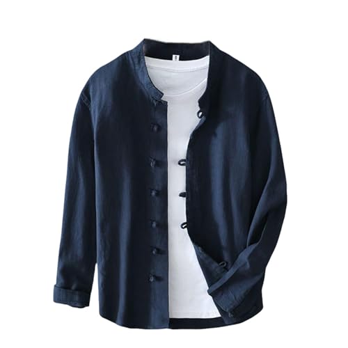 Chemise manches longues homme coton lin de style chinois décontractée