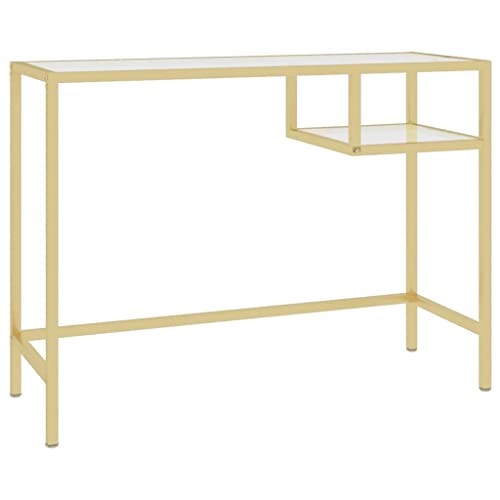 Escritorio para computadora de estilo industrial moderno con parte superior de cristal templado transparente, mesa grande de 100 x 36 x 74 cm, mesa de oficina con marco de hierro resistente, ideal