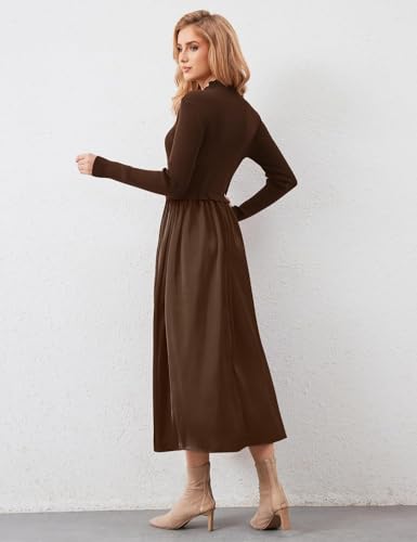 Women's Turtleneck Long Sleeve Maxi Dress - Slim Fit Ribbed Knit Pullover Patchwork Long Flowy Dress2