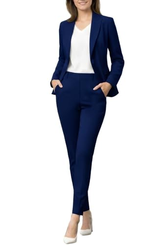 Marycrafts Womens Pant Suits Set Professional Business Suiting Blazer and Pants 2 Piece Outfit 12 Navy