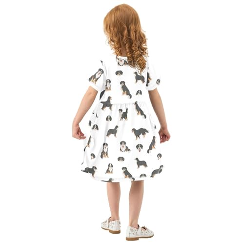 Wusikd Bernese Mountain Dog Girl Short Sleeve Tank Dress Puppy Crewneck Twirl Swing Dress for Kids 7-8T4
